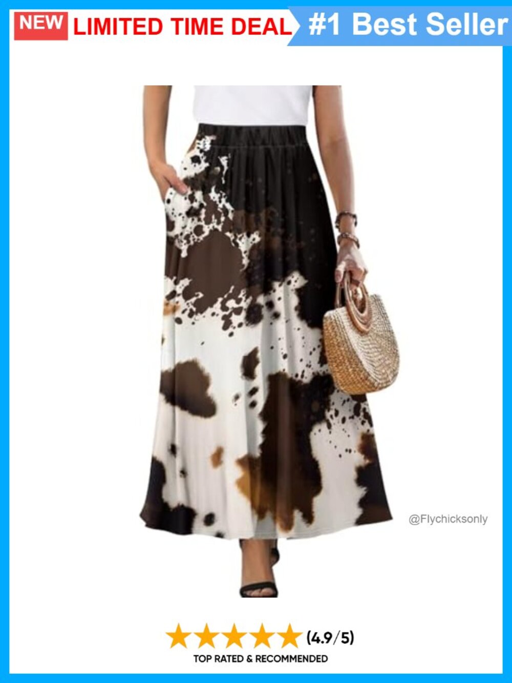 Women's Flowy Pleated Maxi Skirt with Pockets High Waisted A-Line